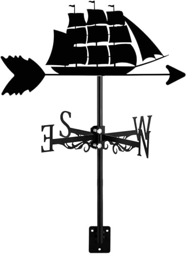 TIECHUINIUB Girouette de toit de style voilier - Décoration de bateau - Indicateur de direction du vent - Support en métal pour jardin extérieur - Sloop-A
