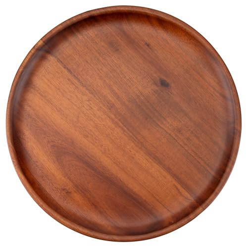 Decorasian Lot de 4 assiettes rondes en bois d'acacia - Assiettes plates en bois d'acacia - Assiettes plates en bois - Idéales comme assiettes décoratives et pour servir - Marron - 30 cm