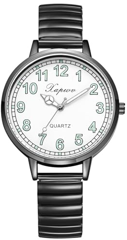 Oidea Stretch Band Watches for Women: Large Dial Clear Arabic Numerals Easy Read Wrist Watch Luminous Analog Quartz Watch Casual Business Dress Ladies Watches Gifts Black