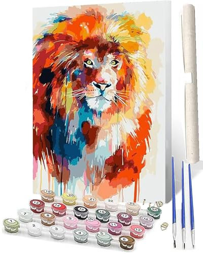WMZPOY Malen Nach Zahlen Erwachsene Malen Nach Zahlen Tiere Anfänger Aquarell Löwe DIY Ölgemälde Leinwand Kit für Geschenke und Home Wand Dekor (40x50cm)