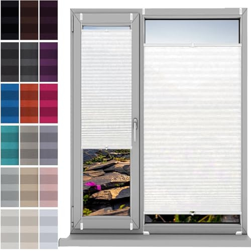 Plisseerollo Fensterrollo Faltrollo Jalousie 82 x 95 cm, Nach Maß Qualität Ohne Bohren, Plissee Ohne Bohren Fenster Plisseerollo, Fenster Plissee Ohne Bohren, für Fenster & Tür, Weiß