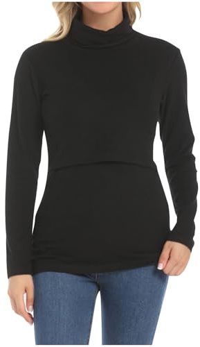 Premamá Tops Cuello Alto Jersey Camiseta Materna de Manga Larga Mujeres cómodo Cálido Interior térmica Basic Color sólido Camiseta Ropa Premamá de Otoño e Invierno Regalo Durante el Embarazo