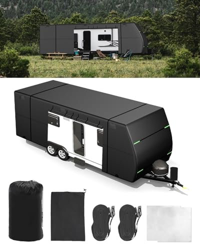 SUPAREE Wohnwagen Abdeckung Wasserdicht Abdeckplane Wohnwagen Wohnwagen Schutzhülle Atmungsaktiv UV Schutz 300D Oxford mit Abdeckung für Stützrad Und Aufbewahrungstasche 610 x 235 x 250cm