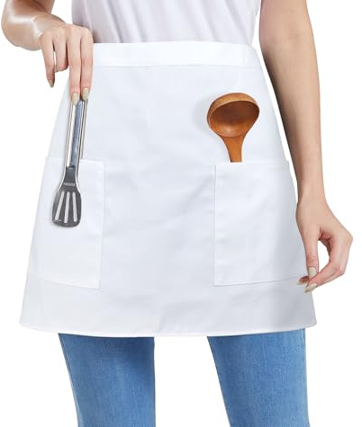 Nanxson Unisex Kellnerschürze Arbeitsschürze Kochschürze Taille Schürze | Damen Herren kurz Bistroschürze, halb Küchenschürze mit 2 Taschen für Küche, Restaurant, Café, Bar
