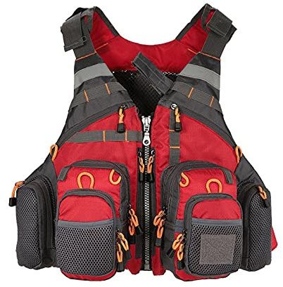 Fly Fishing Vest Buoyancy Aid Vest Fishing Life Jacket Adult Outdoor Sports Multi Pockets Adjustable Life Vests with Reflective Stripe for Kayak Swim Flotation Outdoor Activities