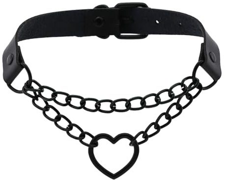 Halsband Damen,Choker Damen,Halsband Damen Schmuck,Leder Choker Kette,Choker Schwarz,für Gothic Punkrock Rave Rockabilly Gyaru,Heart Schwarz Chokehold Adjustable Darkness Women Halsring Lederhalsband