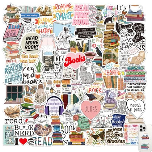 Canollo 100 Vintage Buch Sticker, Vinyl Aufkleber für Scrapbooking | Bookish Sticker, 6–7 cm, stark haftend, rückstandsfrei ablösbar, für Kindle, Flaschen, Scrapbooking, Laptop und Tagebuch