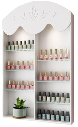 ZBJDX Mensola Portaoggetti per Smalti da Salone, Espositore per Cosmetici in Legno Bianco, Mobiletto per Oli Essenziali Sospeso con Pannello Posteriore, Mensole Galleggianti Multiuso,0.5m