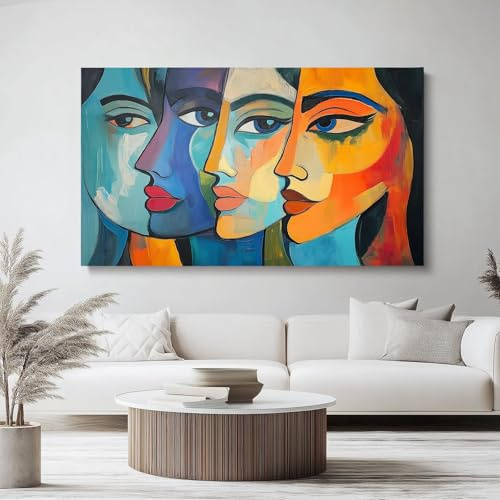 Cuadro Sobre Lienzo Pintura Al Óleo Abstracta De Rostro De Mujer Cuadros Lienzos Fondo 120 x 80 cm Para Salón Dormitorio Cocina Comedor Oficina Decoracion, Vistoso