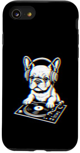Funny EDM Glitch French Bulldog DJ Headphones Rave Techno Case for iPhone SE (2020) / 7 / 8