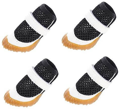 JUMPLAWN Sommerferien Mesh Hundeschuhe 4 Stück-Pack aus Atmungsaktivem PVC mit Verstellbarer Größe und Rutschfester Sohle für Haustiere Holzböden zu Hause