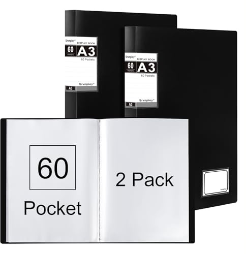Srvnpioy 2 Stück A3 Sichtbuch Portfoliobuch, 60 Taschen, aus PP, Schwarz