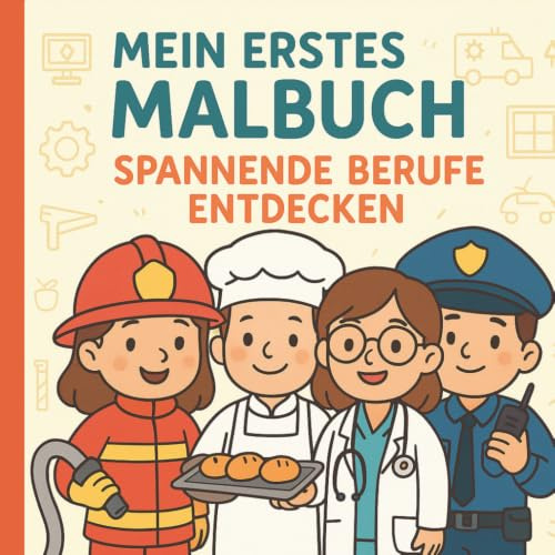 Mein erstes Malbuch – Spannende Berufe entdecken: 45 Ausmalbilder für Kinder ab 3 Jahren | Feuerwehr, Arzt, Polizist, Bäcker, Pilotin u.v.m.: Ein ... – Fördert Kreativität, Wissen und Feinmotorik