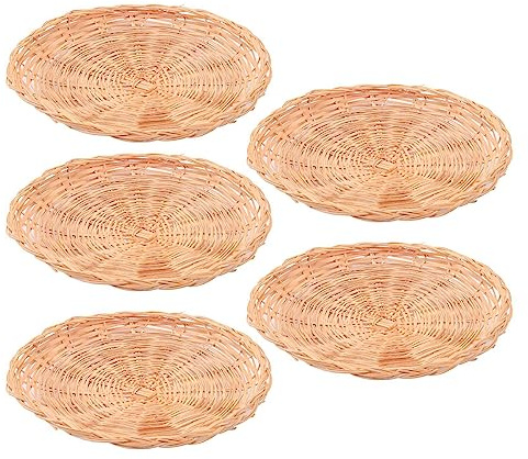 Janasiba Lot de 5 porte-assiettes en bambou - 25,4 cm - Ronds tissés - Réutilisables - Pour les fêtes de pique-nique