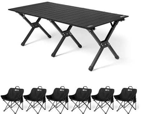 HBOOMOEM Klappbarer Campingtisch Set，Robuster Tisch Und StüHle Im Freien Set ，Geeignet for Grillen Im Freien/Drinnen, Gartenparty, Faltbares Und Tragbares Design.(Black,120+A6)