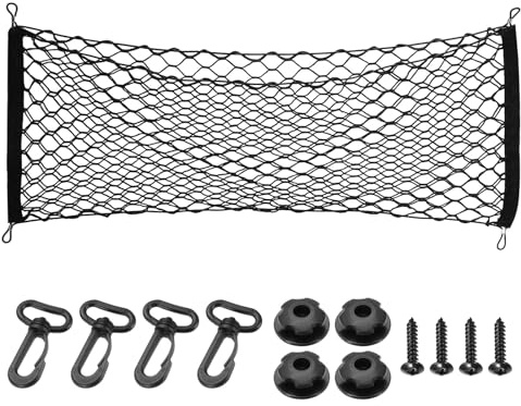 PATIKIL Truck Cargo Net, 35 x 16 Inch Polyester Adjustable Trunk Bed Net Stretchable Mesh Storage Organizer with 8 Hooks Universal for Pickup Trucks SUV Cars, Black