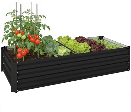 Outsunny Jardinière rectangulaire Potager de Jardin bac à Fleurs en Acier avec Bordure de sécurité et Fond Ouvert dim. 150L x 70l x 30H cm Gris foncé