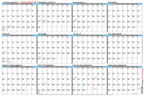2027 Laminated - 24 X 36 Large Erasable Wall Calendar - Horizontal 12 Month Yearly Annual Planner