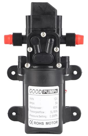 Keenso Pompe à Eau Haute Pression, DC 12V 5 L/Min Pompe à Eau Diaphragme Pompe de Pulvérisateur à Amorçage Automatique 116 PSI avec Pinces pour Bateau de Plaisance RV Camping Car