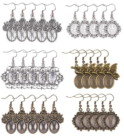PandaHall 36 Stück 3 Stil 10mm x 14mm Tibetischer Legierung Anhänger mit 40 Stk. Transparente ovale Glascabochons und 40 Stk