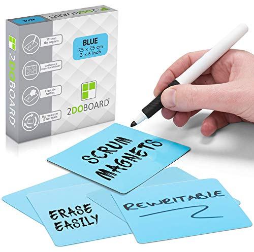 2DOBOARD Beschreibbare Magnete - 7,5 x 7,5 cm Blau - 25 Stück - Kanban Magnete, Scrum Magnetische Karten oder Magnetstreifen beschreibbar für Whiteboard und Kühlschrank (Blau)