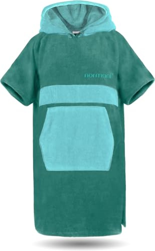 normani Baumwoll Surfer Poncho - Strandponcho - Handtuch-Poncho - Unisex Strand Umziehhilfe - geschlossener Bademantel für Damen und Herren Petrol/Türkis S-M