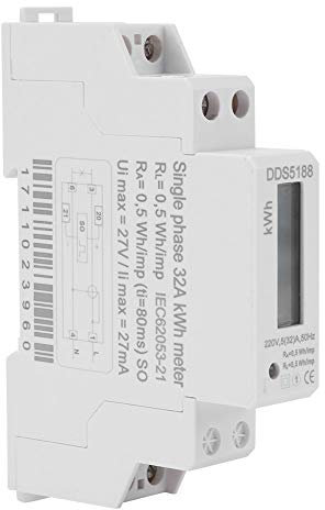 Compteur Électrique Monophasé，5-32A 220V Compteur d'énergie monophasé DIN-Rail avec Affichage à LED Digital pour la mesure de fréquence nominale 50 Hz ou 60 Hz courant alternatif