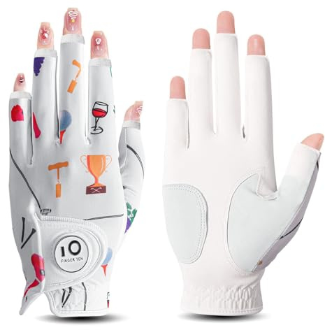 FINGER TEN Golfhandschuhe Damen Leder Links Rechts Hand Golfhandschuh Golf Handschuhe mit Ball Marker Wert 1 Stück Handschuh, Rain Grip Griff Linke Rechte Golfer (Frischer Druck, S, Links)
