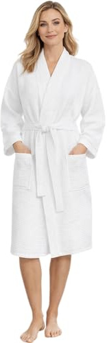 Morgenstern Peignoir Été Femme Kimono Coton Gaufre - Taille S - Blanc Small