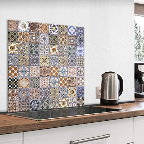 murando Glass Splashback for Kitchen Backsplash Cooker Protector Tempered Glass Decorative Wall Art Panel Heat Resistant Graphic 80x80 cm / 32x32 Tiles Mosaic f-B-0299-aq-a