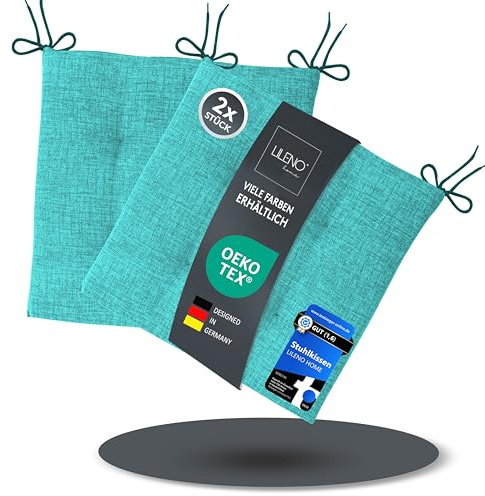 LILENO HOME 2er Set Stuhlkissen Aqua (40x40x4,5 cm) - Sitzkissen für