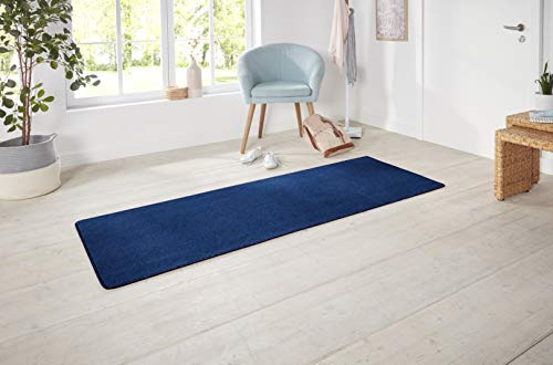 Hanse Home Läufer Nasty – Flauschiger Kurzflor Teppich Einfarbig Unifarben für Esszimmer, Wohnzimmer, Kinderzimmer, Flur, Schlafzimmer, Küche – Uni Blau, 80x200cm
