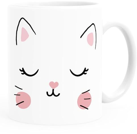 MoonWorks® Kunstofftasse Kinder Katze Katzengesicht Tiermotiv Geschenk für Mädchen Kinder Weiss Kunstoff-Tasse