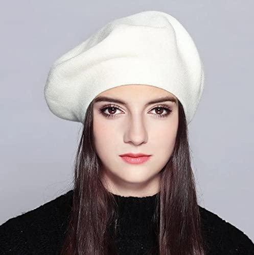 oonui Baskenmütze Damen Damen Baskenmütze Einfarbig Gestrickte Baskenmützen Mit Damen Künstler Beanie Baskenmütze, Weiß, Einheitsgröße