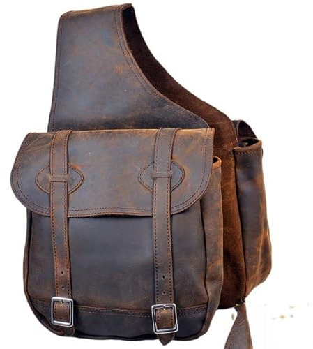 Y&Z Western Leather Saddle Bag for Horse | Horse Riding Pleasure Trail Ride Suitable For Horse Riding and Barrel Racing | Saddle Bag With Adjustable Strap | Size- Medium