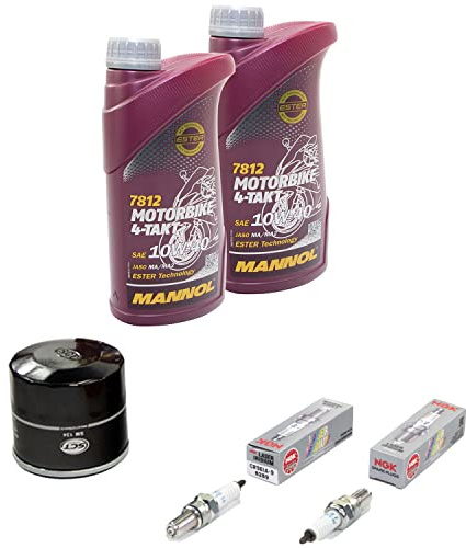 Wartungspaket Öl 2L + Ölfilter + Zündkerzen für Kawasa ki ER-6F 650 ER-6N 650 EX650A ER650A Bj 2005-2008