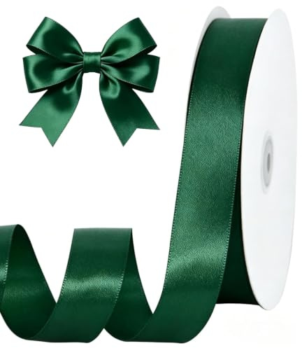 TONIFUL Satin Geschenkband 25mm x 91m,Dunkelgrün Geschenkverpackungsband für Geschenkverpackung Weihnachten Geburtstag Valentinstag Hochzeit DIY Dekoration
