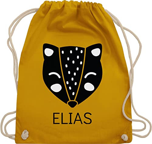Turnbeutel Rucksack - Skandi Style Tasche Scandi bedruckt - Fuchs mit Name - Unisize - Senfgelb - kind beutel kinder stoffsackerl für baumwolle kindergarten baumwoll