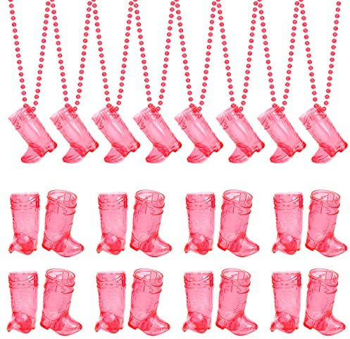 YAXINRUI 24 Pcs Cowgirl Boot Shot Glasses on Beaded Necklace Plastic Shot Glasses Cups Necklaces for Bachelorette Birthday Wedding Mother's Day Party Team Groom and Bride Supplies (Transparent Rose)