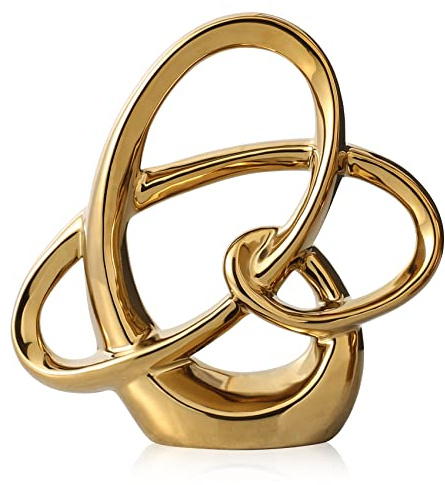 QIANLING Moderne Golddekor-Keramikstatue - Abstrakter Wohnakzent und Tischfigur für Wohnzimmer, Schlafzimmer, Badezimmer, Büro, Regal, Kaminsims - Hochzeit, Esszimmerdekoration