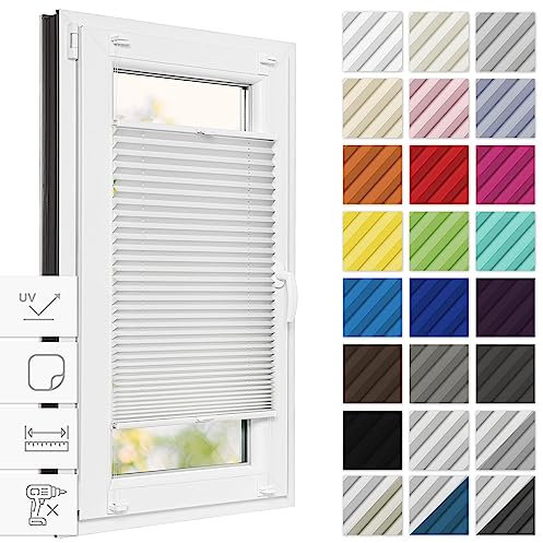 Estika Thermo Plissee zum kleben verdunkelung 60 cm x 50 cm - Blackout: Weiß-Weiß - Plissee kleben, Plissee ohne Bohren, Plisees ohne Bohren Blickdicht, Verdunklungsplissee