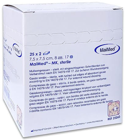 Sterile Kompressen 7,5x7,5 cm – 50 Stück Mullkompressen 8-lagig, fusselfrei – Mulltupfer steril & Wundauflagen nicht haftend für Verband & Pflege