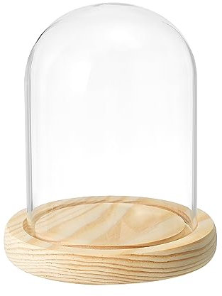 PATIKIL 4.7x3.5 Clear Cloche Glass Dome, Glass Bell Jar Display Case Tabletop Centerpiece with Wooden Base for Plants Home Decor