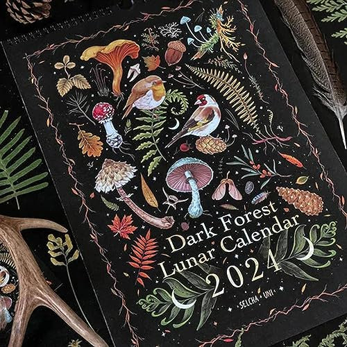 2024 Mörk månkalender - djurkalendrar konst månadskalender - mörk kalender med 12 originella illustrationer - färgglada vattenänk, väggkalendrar djurkalendrar för hemmet