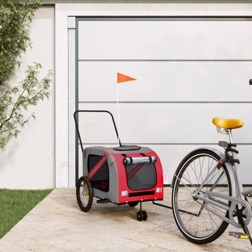 Homgoday Fahrradanhänger für Hunde, Rot und Grau, Oxford und Eisen, Möbel für Hunde, Fahrradwagen, Fahrradwagen, Hundewagen, Fahrradtransporter