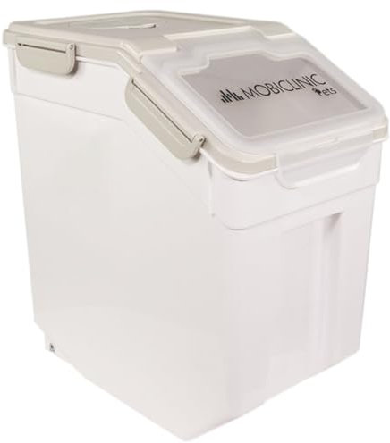Mobiclinic® Pets, Futterbehälter, Für Haustiere, Feedpet, Fassungsvermögen 20L / 8Kg, Hermetischer Verschluss, 23x25, 5x36, 5cm, Inkl. Schaufel und messbecher, Mit rädern, Klarsichtfenster
