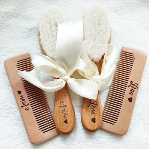 HDLOVE Personalisierte Baby-Haarbürste, individuelle Gravur des Säuglingsnamens, weiche Babybürste, Babybürsten-Set, personalisierter Geburtskamm, Baby-Haarbürste für Neugeborene, Baby-Haarbürste
