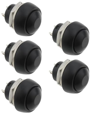 OTOTEC 5 Pezzi 12mm Interruttore A Pulsante 3A Mini Pulsante Clacson Interruttore Momentaneo OFF/ON Pulsante Rotondo Interruttore Clacson-impermeabile Nero