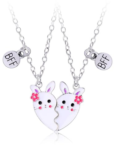 LEEQBCR 2 Stück Freundschaft Anhänger Halskette Set, BFF Halskette, bester Freund Halskette, niedlich Hase Freundschaft Halskette für Jungen und Mädchen, bester Freund Geburtstag Geschenk