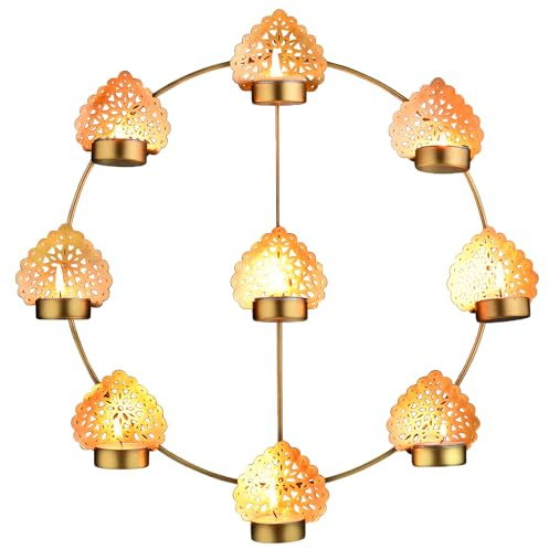 Marrakesch Orientalische Deko Wandkerzenhalter aus Metall in Gold 40 cm groß | Boho Wanddeko Bohos 3 als Spirituelle Deko im Wohnzimmer | Moderne Teelichthalter für 7 Teelichter als Balkondeko